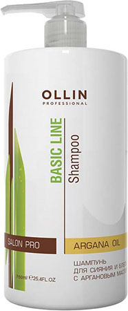 390589_398349OLLIN BASIC LINE Шампунь для сияния и блеска с аргановым маслом 750мл